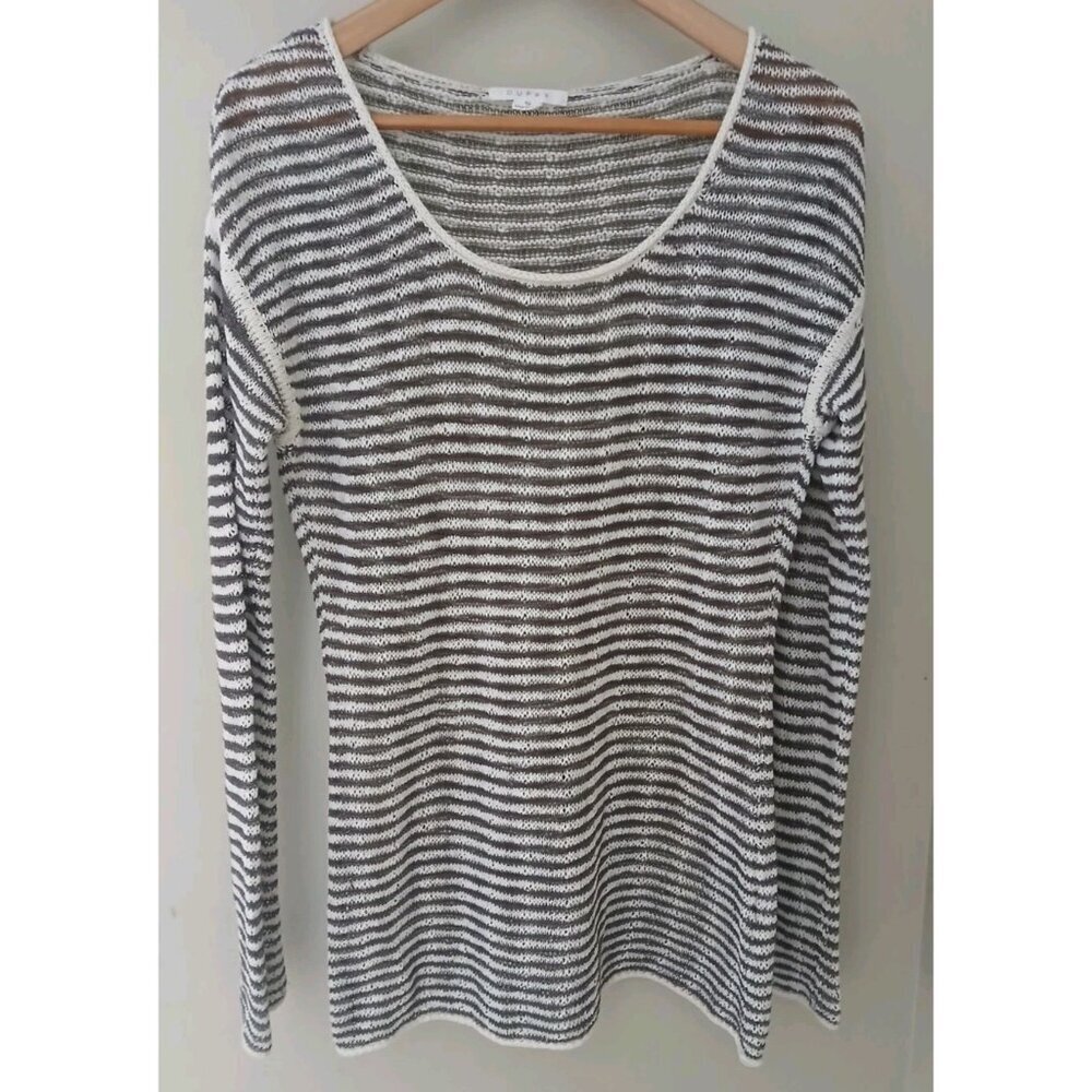 Duffy Linen Blend Striped‎ Scoop Neck Tunic Sweater